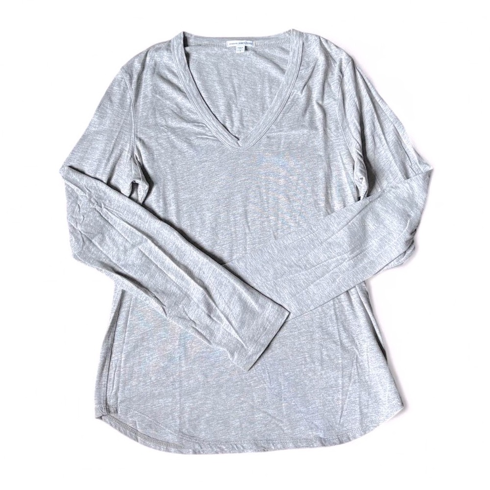 James Perse Rounded Hem V Neck Long Sleeve Shirt